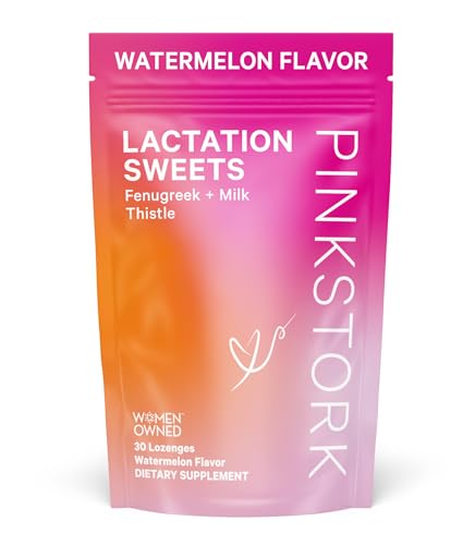 Image of Pink Stork Lactation Sweets Supplement, Breastfeeding Snacks with Fenugreek and Milk Thistle to Support Breast Milk Supply - 30 Watermelon Candy Drops (Packaging May Vary)