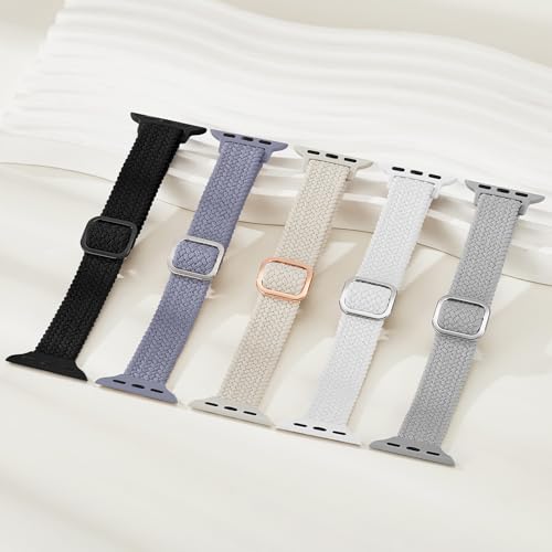 5 Pack Slim Braided Stretchy Bands Compatible with Apple Watch Band 40mm 41mm 42mm 38mm 44mm 45mm 46mm 49mm Women Men, Thin Elastic Nylon Solo Loop Straps for iWatch Series 10 9 8 7 6 5 4 3 11 SE 2/1 by Osochic - Used condition - Image 7