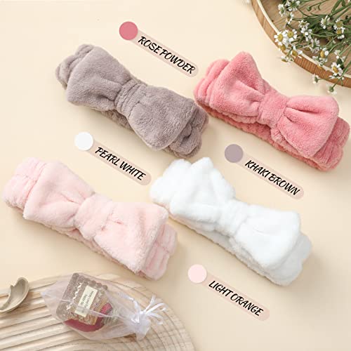 4 Pack Spa Headband For Washing Face, Girls Makeup Headband Bow Tie Hair Band, Microfiber Women Skincare Headbands To Facial Clean, Elastic Headband To Wash Face Skincare Cosmestic Sports Yoga Shower (4 Color) #TOP2
