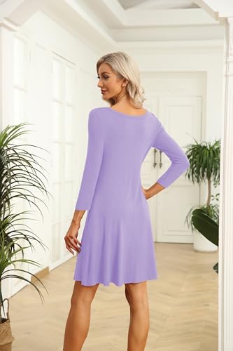 Image of VIISHOW Womens Round Neck 3 /4 Sleeves A-line Casual Tshirt Dress with Pocket