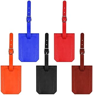 5 Pcs PU Leather Luggage Tags, 5 Colors Name Tags for Suitcases, Men Women Baggage Bag Tag with Strap, Luggage Labels for Travel Business Trip Holiday Vacation