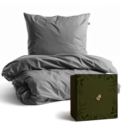 SALAD HOUSE Mako-Satin Bettwäsche Set 135x200 I 100% Ägyptische Baumwolle 400 TC I Luxuriös, Kühlend, Seidig Glatt, Gekämmt, Grau I Oeko-TEX...