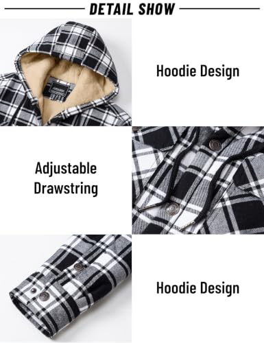 Image of MAGNIVIT Men's Flannel Jacket Plaid Fleece Button Hoodie Jackets Shirt | pure cutton,5 pocket,adjustable drawstring hood,casual,work,outdoor