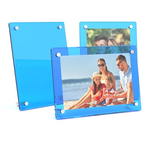 SOVQUEST KG 判フォトフレーム4×6インチ卓上用 写真立て縦横切り替え可能 UVカット 透明 スカイブルー 3mm厚2層美しいアクリル板 モダンなデザイン