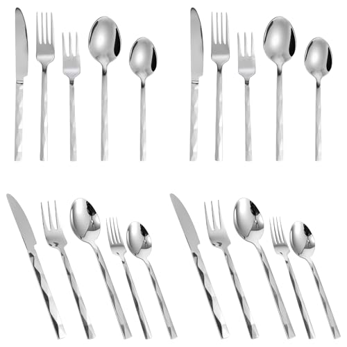 Eyoulife 20 posate da bistecca per 4 persone, in acciaio inox, con coltello, forchetta, cucchiaio, lucidato, per bistecca, pizza occidentale, dessert lavabile in lavastoviglie