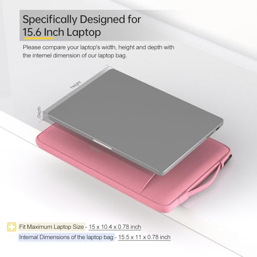 Image of iKammo 15.6 Inch Laptop Case Bag For Women, Waterproof Notebook Chromebook Sleeve For HP Spectre x360 15.6 /Hp Envy x360 /Hp Pro 450 /Hp Omen, Lenovo Flex 5 /Lenovo Yoga C630, Acer Aspire E15(Pink)
