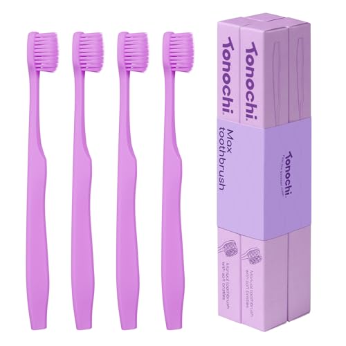 Image of Max Extra Soft Toothbrush for Adults with Sensitive Gums, Soft Bristle Toothbrushes, Wide Head for Back Teeth, Ergonomic Non-Slip Grip, BPA Free, Individually Wrapped, 4 Pack, Lavender