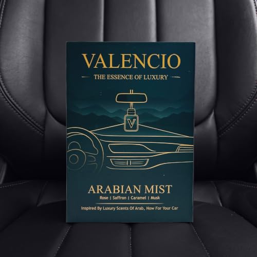 Image of Valencio Luxury Car Perfume Arabian Mist - Saffron & Rose Hanging Diffuser | Fragrance Inspired by Body Perfumes | Oud-Inspired Car Scent | Essential Oils | Up to 45 Days
