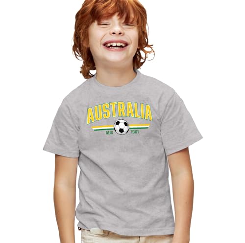 Australia Futbol World Soccer Crest with Ball Kids Tee for Youth, Grey, M