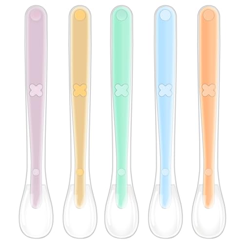 Vicloon Cucharas Bebé Silicona, 5 Piezas Cucharas de Aprendizaje para Bebe, Cuchara para Bebé Niño,Silicona Suave Cuchara de Punta de alimentación para Bebés