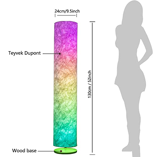 Soft Light Floor Lamp,52" Simple Design Morden Slim Rgb 7 Color Changing Led Tyvek Fabric Shade Dimmable Remote Control Standing Lamp For Living Room Bedroom Game Room (52Inch-Rgb Remote) #TOP6