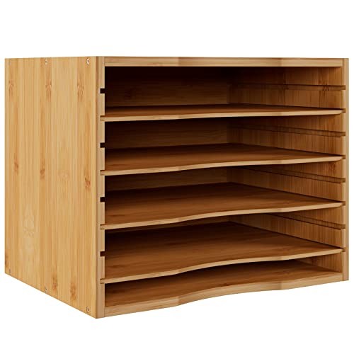 Bamjoy Bamboo 5 Tier Desktop Organizer, Paper Organizer Mail Sorter, File Holder Letter Document...