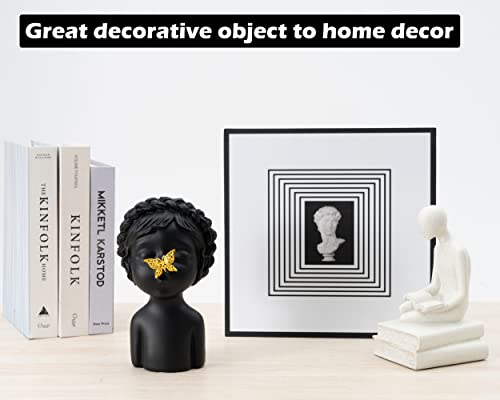 Amoiensis Girl Statue Black Home Decor Accent - 9 Inch Bust Sculpture With Gold Butterfly Ornament, Gifts For Mother Day Wife Daughter Woman Birthday, Black And Gold Accent Decorative Object (Black) #TOP3