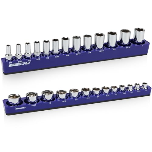 2-Piece 3/8"-Drive SAE Magnetic Socket Organizer Set (Holds 26 Sockets) - Detachable Tool Tray with 5mm Magnetic Base, Screw-Fixed Design & Heavy-Duty Modular Storage for Garage/Home Workshop