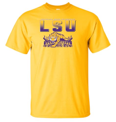 CornBorn LSU Tshirt - LSU Tigers Shirt Men - Tiger Stadium Full Color Fade - Gold - Large