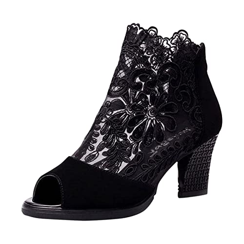 High Heels Sandals for Women Sexy Sandals Women's Heeled Sandals Mesh Breathable Splicing Womens Fashion Sandals Women's Walking Sandals Peep Toe Women Summer Sandals Wide Sandals Beach(Black,8.5)