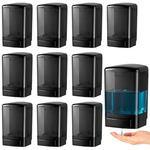 Image of Hushee 10 Pcs Wall Mounted Soap Dispenser,33.8 Oz 1000 Ml,All Black | Manual Press, 1000ml 33.8oz Capacity Clear Window, For Restaurant Bathroom Kitchen Hotel, Liquid Soap Shampoo Dispenser