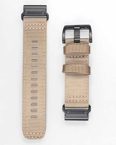 Image of HEMSUT Premium Nylon Watch Band for Garmin Quick Fit Watch - 20 /22 /26mm, Glossy Durable Non-Taper Strap with Tang Buckle Military Strap for Fenix Forerunner Approach MARQ Epix Tactix Quatix D2 Series
