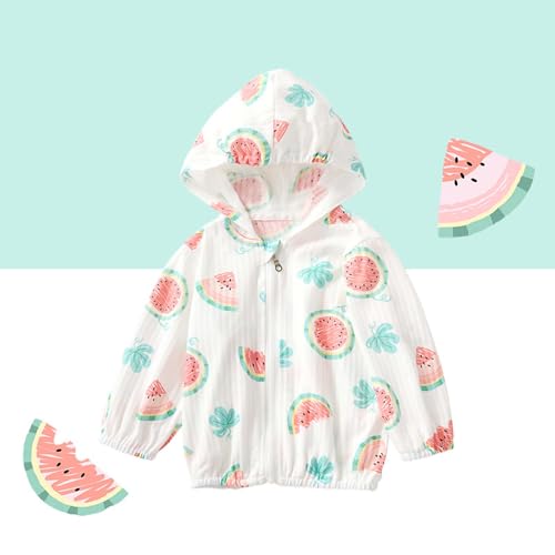 Kids UPF50+ Sun Protection Hoodies Cute Watermelon Print Loose Long Sleeve Zip-Up Cooling Sun Shirts for 1-7 Years2