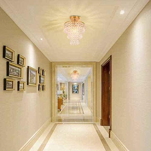 FRIXCHUR Gold Mini Crystal Chandelier - Modern Flush Mount Light - Image 9