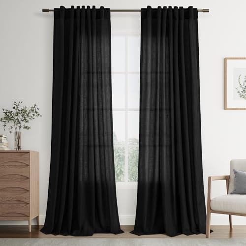 Image of Joywell Extra Long Linen Curtains 108 Inches Long for Living Room Black