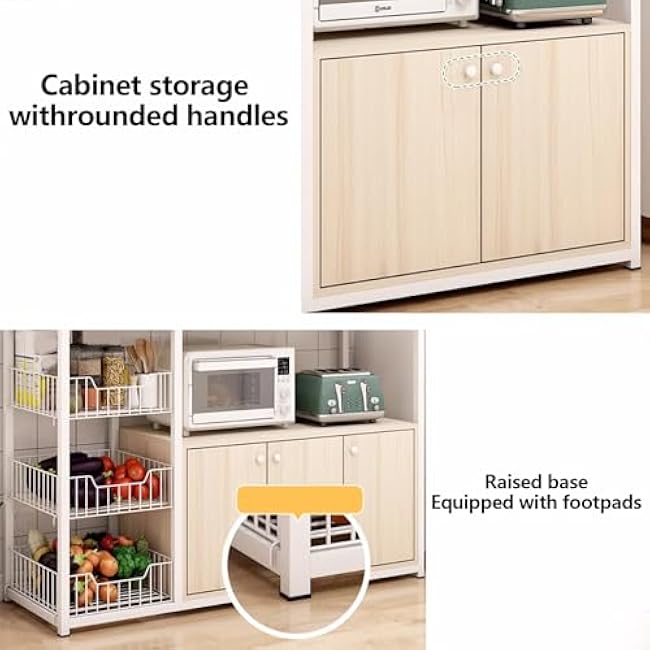 Kitchen Counter Shelves,Multi-Tier Microwave Stand with Fruit and Vegetable Basket,Large Capacity Organizer,Standing Storage Shelf Units(Brown,39.4x31.5x11.8in)