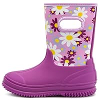 HugRain Toddler Girls Rain Boots Little Kids Snow Boots Winter Neoprene Warm Rubber Boots Flower Printed Waterproof Shoes Lightweight Child Memory Foam Comfortable no slip purple size 8