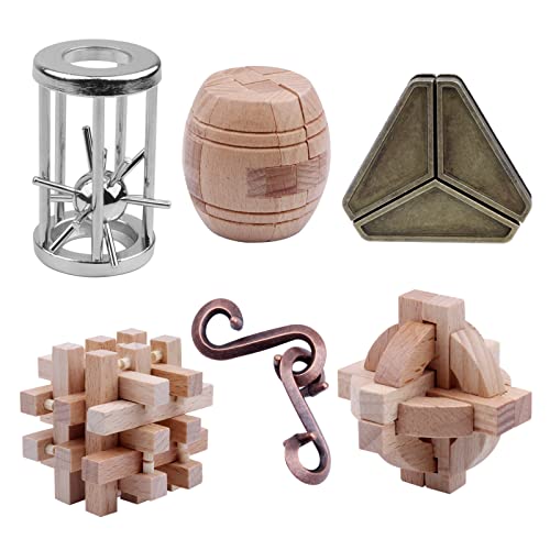 Brain Teaser Puzzles For Kids Adults Puzzle Games Mind Puzzles Wooden And Metal Puzzles Educational Toys 3D Puzzles Unlock Interlock Iq Puzzles Box 6Pcs #TOP13