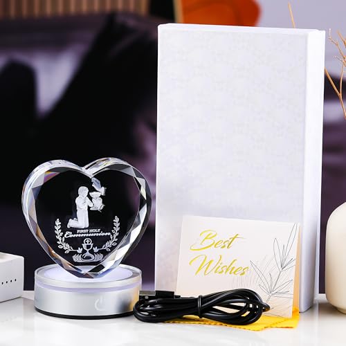 Image of Qianwei First Communion Gifts for Boys, 3D Engraving Crystal Praying Boy John Figurine First Communion Veil Decoration, Baptism Gifts for Boy Catholic