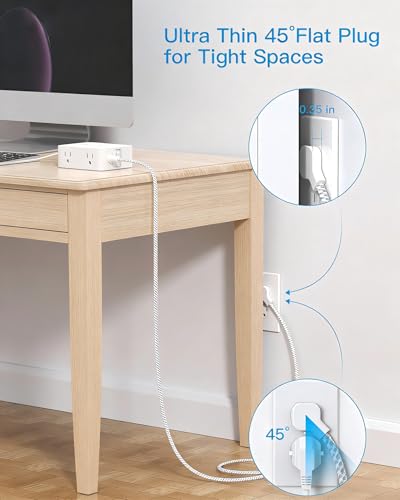 Image of PD 30W USB C Power Strip Surge Protecor, HANYCONY 8 Outlets 4 USB(2 USB C Ports), 1080J Desk Charging Station for Multiple Devices, 10 Ft Flat Plug Extension Cord for College Dorm Room Essentials
