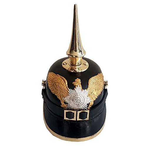 SHREYAS German Prussian Helmet WWI & II Leather PICKELHAUBE Helmet Black