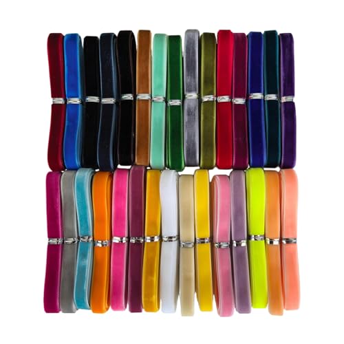Chenkou Craft 30 Yards 1/4' Velvet Ribbon Total 30 Colors Assorted Lots Bulk (Multicolored, 1/4'(6mm))
