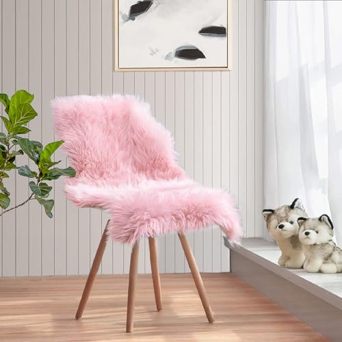 JXLOULAN Faux Lammfell Schaffell Teppich Rosa 50x80 cm, Longhair Flauschiger Teppich Wohnzimmer Deko, Weicher Fell Carpet für Stühle Sofa Schlafzimmer Kinderzimmer