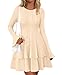 PRETTYGARDEN Womens Fall Fashion 2025 Long Bell Sleeve Mini Sweater Dress Casual Crewneck A Line Knit Short Cocktail Dresses(Beige,Large)