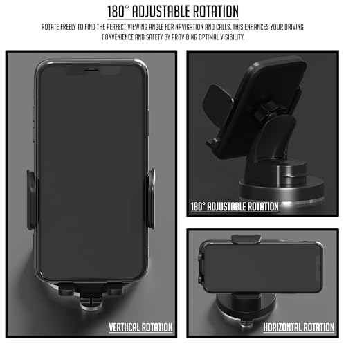 Image of Lapster Autogrip C1 car Mobile Holder for Dashboard with 360 Degree Rotation, Secure Hold Grip, Vacuum Lock Base, One-Hand Operation, Impact-Resistant Design, Mobile Holder for car (Black)