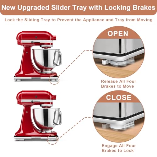 Image of Adjustable Appliance Slider Tray - Expandable 6 inch x 11 inch- 11 inch x 20 inch | Sliding Tray for Kitchen Appliances - 360 Countertop Rolling Tray with Locking Brakes for Coffee Makers Mixers