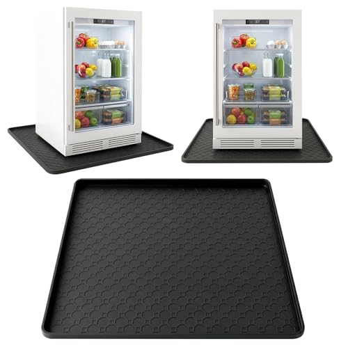 swihorab Silicone Mini Fridge Mat 19.7x19.7 Appliance Mat for Washing Machine Non-Slip Waterproof Fridge Mats for Floor Durable Sink Tray for Under Wine Cooler or Dishwasher Black