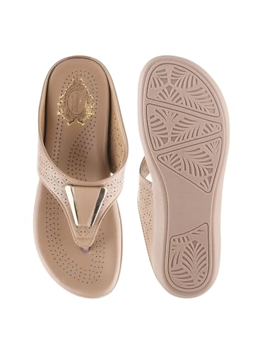 Image of Shoetopia Women's Flat Sandals - Comfortable Slip-On Toe Ring Design with Cut-Out Detailing Ladies Stylish Perforated Upper for Casual Footwear