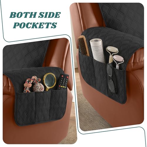 Image of Ruaozz Waterproof Recliner Loveseat Cover with Console, Non-Slip Couch Cover for Double Recliner Split Sofa with Elastic Straps for Kids, Dogs, Pets (Black, 2 Seater)