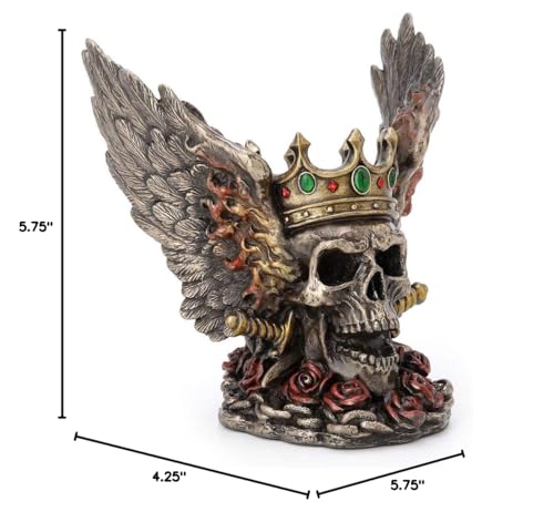 Estatua de calavera monarca con coronas y dagas acabado bronce 5.9 pulg miniatura 5