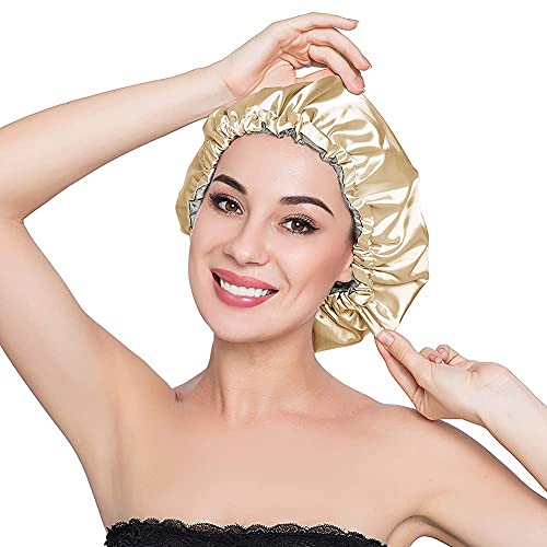 Image of Stain Bonnet Silk Sleep Cap Adjustable Satin Cap for Night Sleeping Hair Bonnet Reversible Double Layer