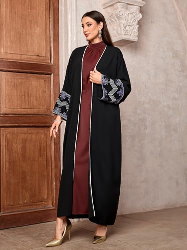 Image of Women's Ethnic Embroidery Muslim Abaya Open Kimono Cardigan Jalabiya