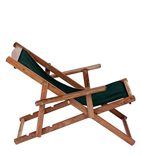 space panda Greg Folding Relax Chair with Green Fabric - Durable Wooden Frame Recliner, Comfortable Portable Deck Chair with Armrests, Ideal for Outdoor, Patio, Beach, Garden Seating 3