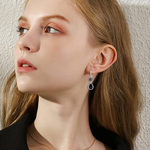 Vintage Rose Leverback Earrings 925 Sterling Silver Oxidized Retro Antique Dangle Earrings with Crystal from Austria, Valentine Wedding Jewelry Gifts for Women2