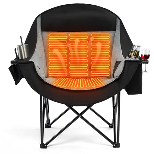 apollo walker Extra Wide Heated Oversized Camping Chair - Heavy Duty Padded Folding Chair with Cooling Bag, Cup Holder & Carry Bag