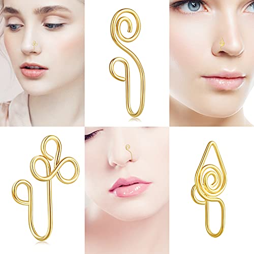 9 12 Pcs African Nose Cuff Jewelry Non Piercing Fake Nose Ring Clip on Surgical Steel Faux Nose Piercing for Women4