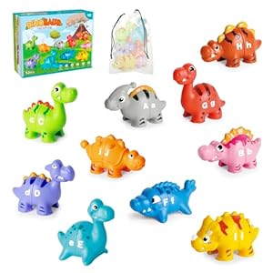 52 PCS Dinosaur Alphabet Learning Toys for Toddlers 2-4, 10 Different Dinosaur Figures, Double Sided ABC Matching Game, Preschool Activities Montessori Fine Motor Toys for Toddlers Kids