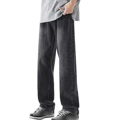 Mens Straight Jeans Wide Leg Baggy Loose Fit Denim Pants Y2K Vintage Casual Long Trousers