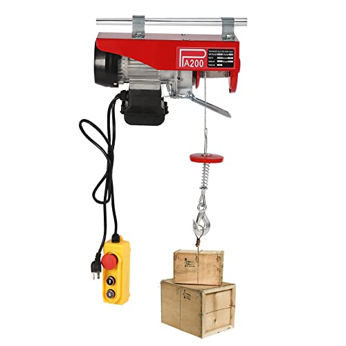 440lbs Electric Hoist Winch with Remote Control - 110v 480w Overhead Lifting Crane for Factories, Warehouses, Construction - 16ft Lift Height & Single/Double Slings.