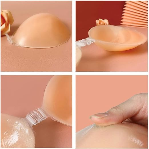 WROLY Sticky Bra, Adhesive Strapless with Nipple Covers, Silcone Invisible Push up Bra for Backless Dress Partywear Weddings (US, Cup Band, D, Skin) - Image 2